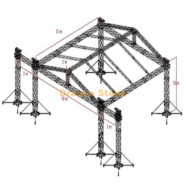 Heavy Duty Aluminum Stage Truss Roof System 18x15x10m | Outdoor Concert Lighting Rig with 2m Speaker Wings