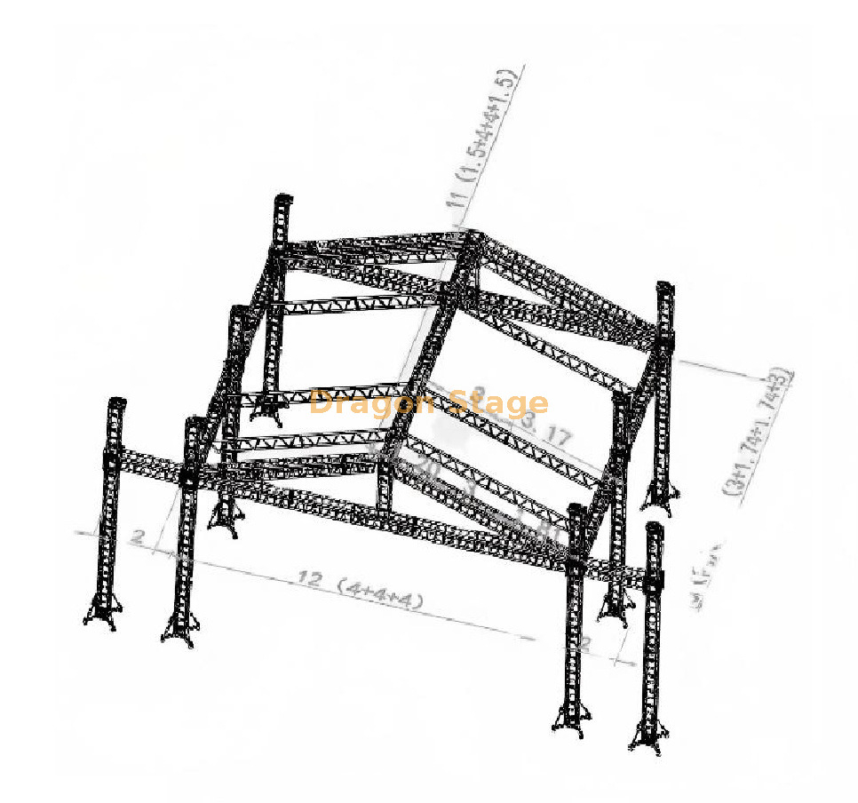 12x12x8m Aluminum Outdoor Concert Stage Truss System with 2m PA Wings