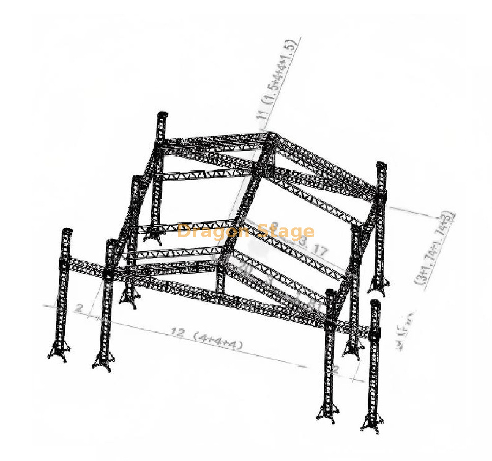 12x12x8m Aluminum Outdoor Concert Stage Truss System with 2m PA Wings