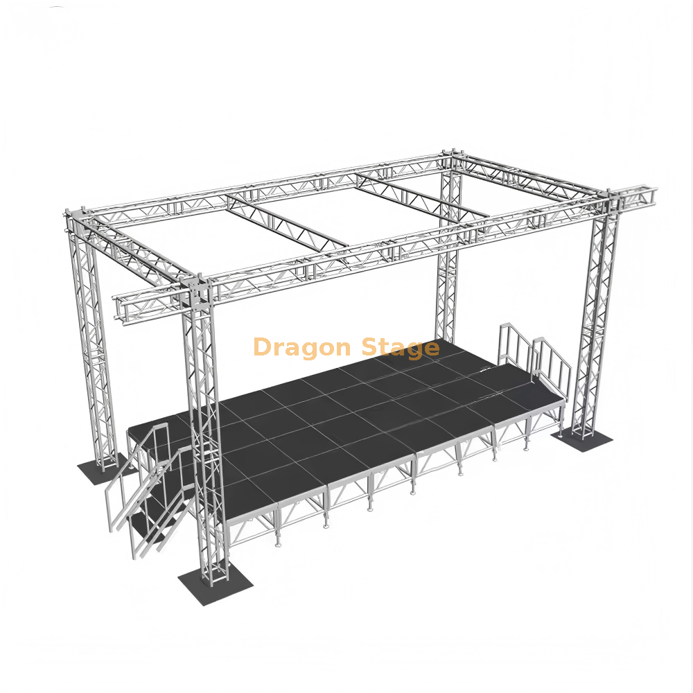 10x5x6m Aluminum Outdoor Stage Roof Truss System with Dual Speaker Wings 1m Wide