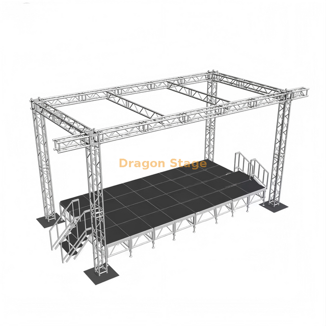 10x5x6m Aluminum Outdoor Stage Roof Truss System with Dual Speaker Wings 1m Wide