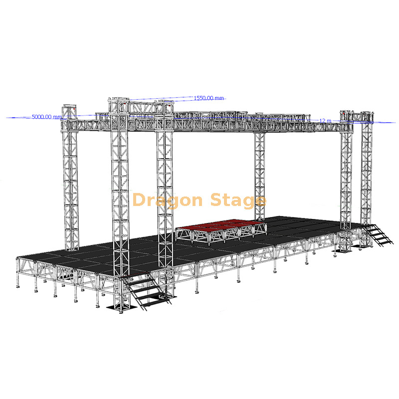 12x5x7m Flat Roof Aluminum Stage Truss System with 2m Speaker Wings