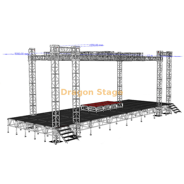 12x5x7m Flat Roof Aluminum Stage Truss System with 2m Speaker Wings