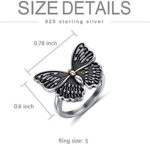 Statement Women Rings Jewelry 925 Sterling Silver Black Big Fashion Butterfly Rings