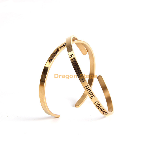 Hot Selling Armreif Inspirational IP Plating Stainless Steel Engraving Adjustable Cuff Bangle Bracelet