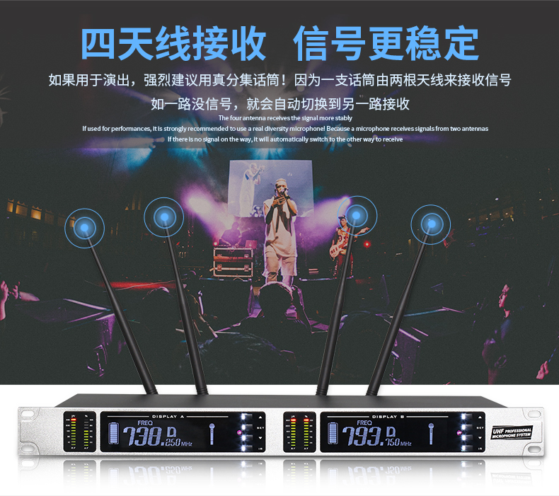 details of Professional true diversity wireless microphone outdoor stage performance wedding KTV one drag two Lavalier microphone u segment (6)