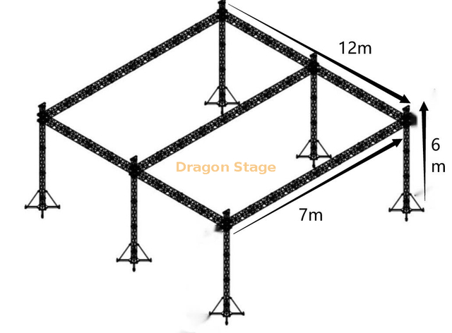 Stage Lighting Truss Aluminum Event Stage Outdoor Ground Support Trussing 6 Pillars 12x7x6m