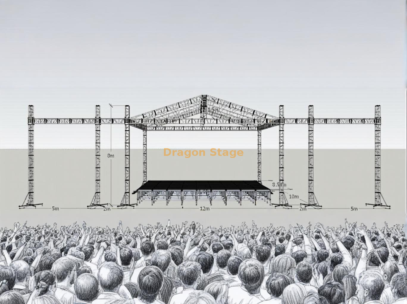Aluminum Stage Roof Truss for Line Array And Led Screen 12x10x8m