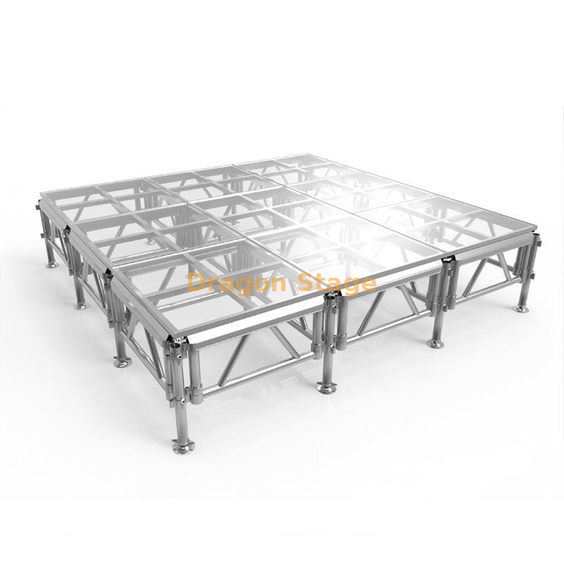 Outdoor Aluminum Clear Wedding Stage Platform Acrylic Glass Stage Podium Catwork Glass Stage Platform 3.66x3.66m