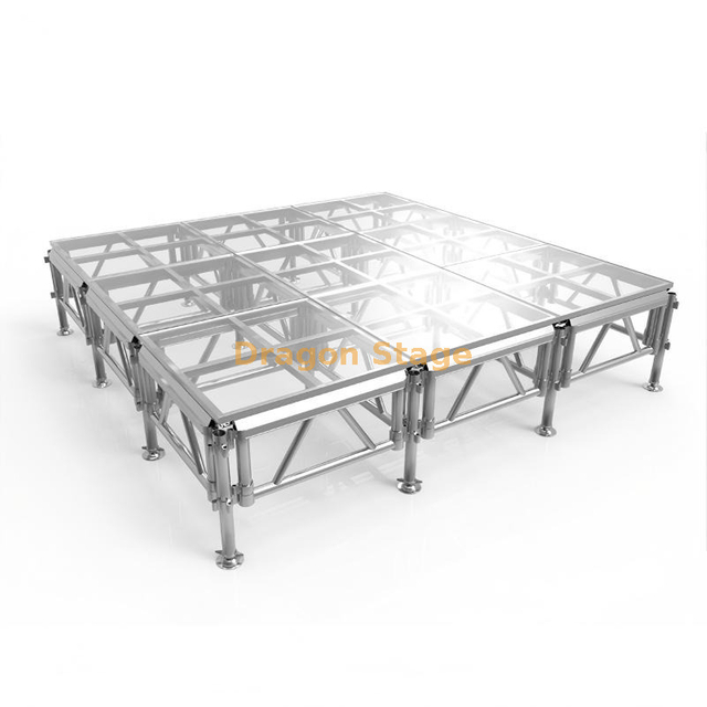 Outdoor Aluminum Clear Wedding Stage Platform Acrylic Glass Stage Podium Catwork Glass Stage Platform 3.66x3.66m