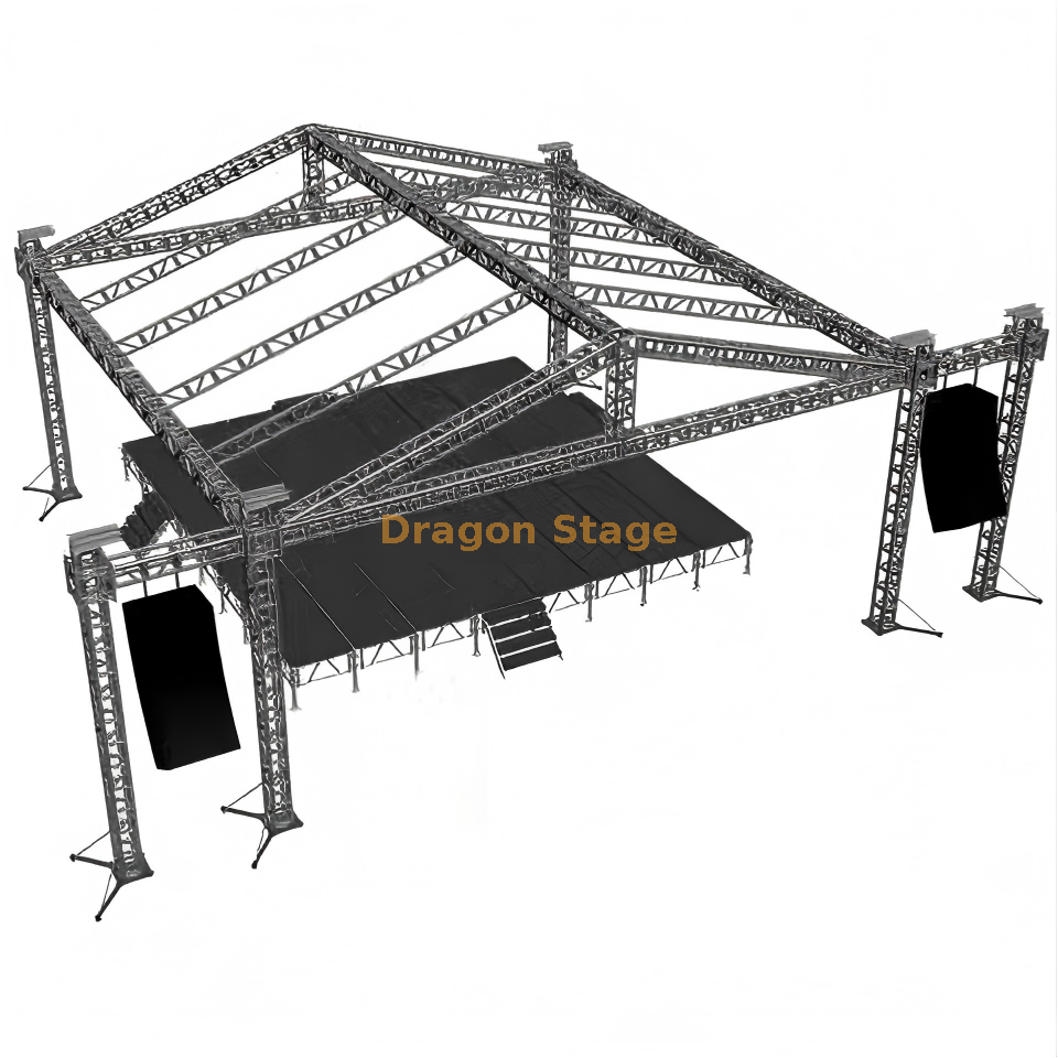 Aluminum Saddle Roof Stage Truss System 14x9x7m Outdoor Concert Stage with Speaker Wings