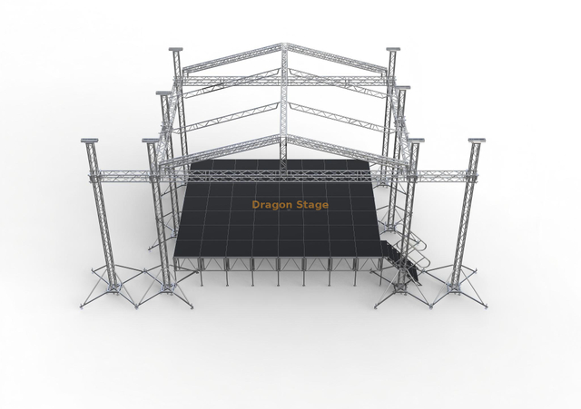 16x12x9m Portable Aluminum Stage Truss System with Dual 2m Sound Tower Wings