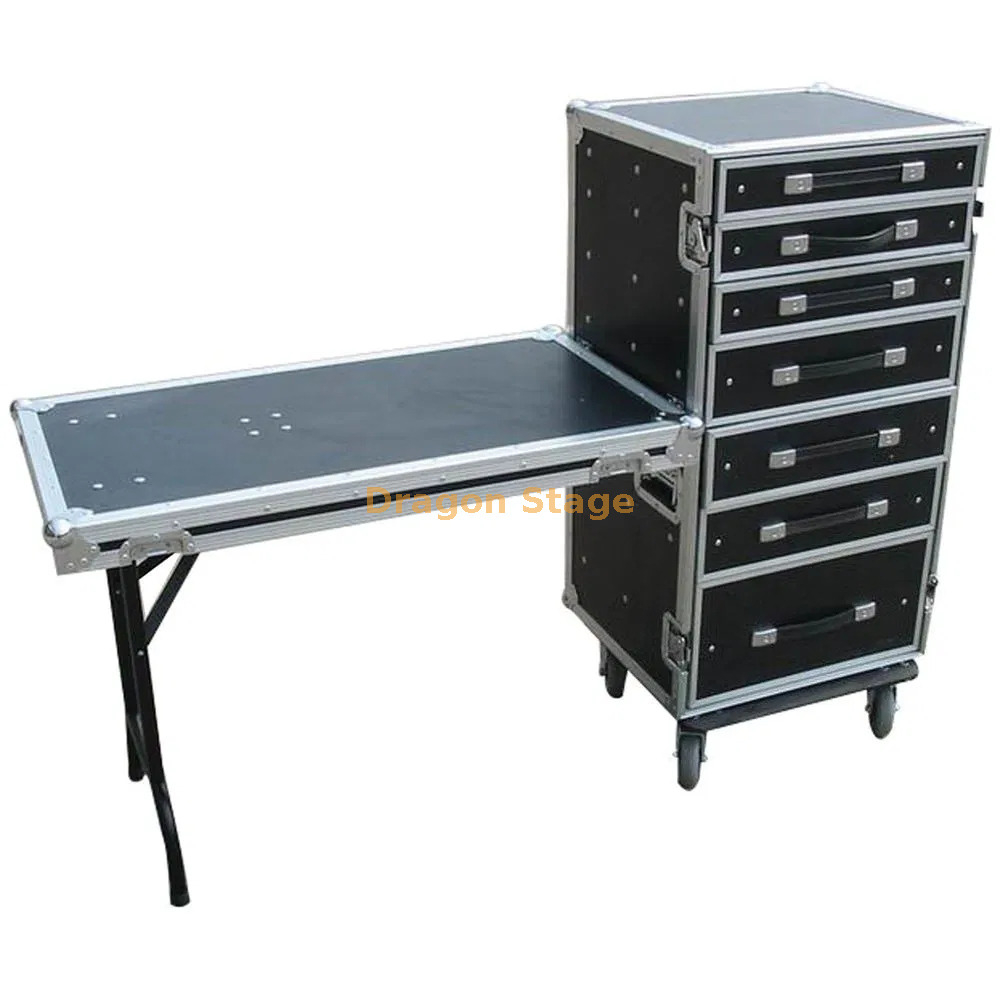 20U Rolling Flight Case with 7 Drawers + Detachable Full-Length Side Table & Heavy-Duty Casters Ultimate Mobile Workstation