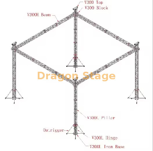 Aluminum Non Roof Silver Outdoor Booth Event Lighting Truss Structure 13x11x7m