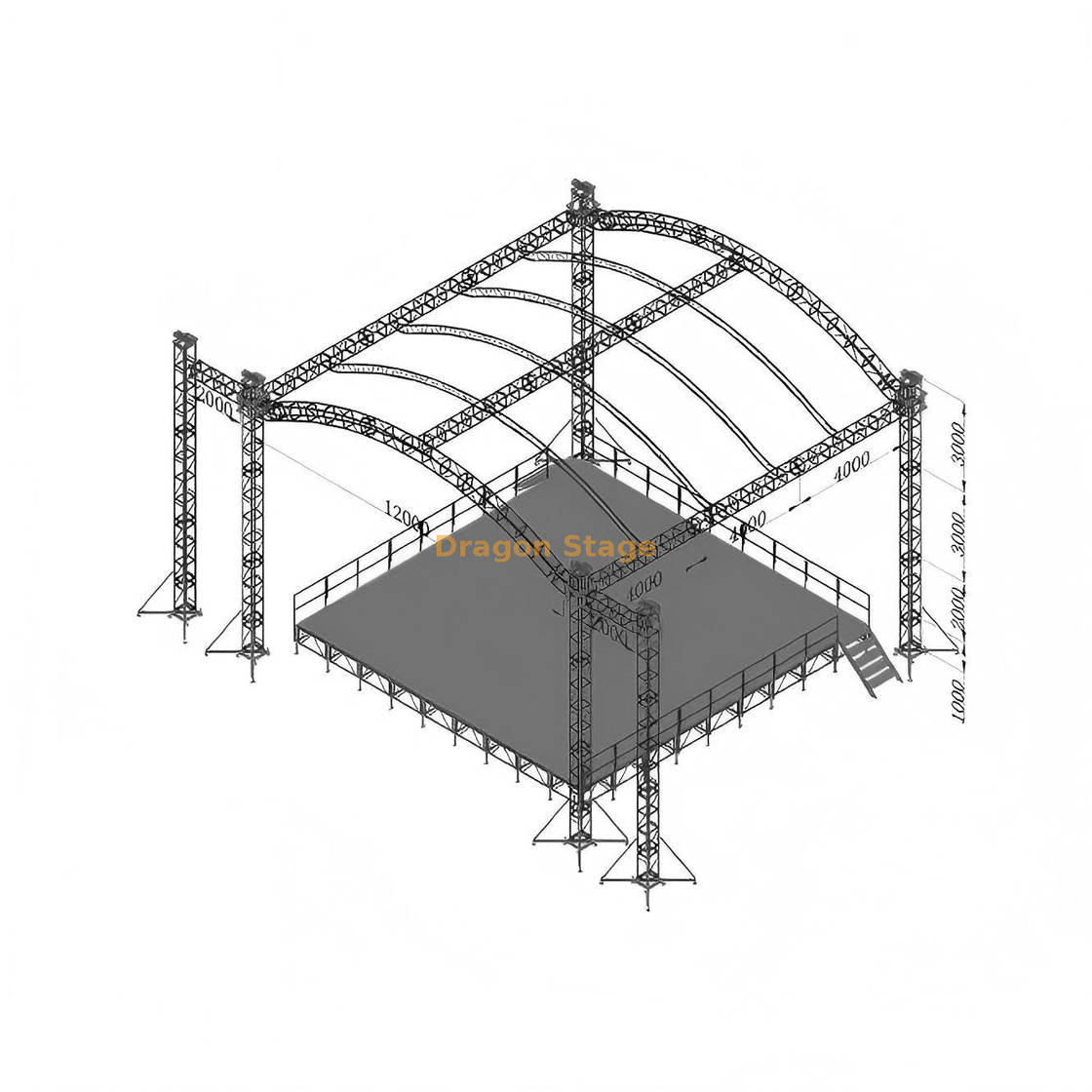 12x12x9m Heavy-Duty Aluminum Arched Roof Stage Truss System