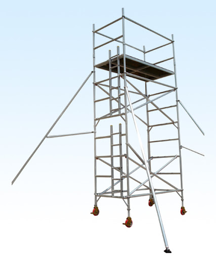 Construction outdoor double scaffold, with ladder