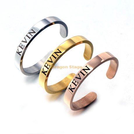 Cheap Wholesale Fashion Women Men Rose Gold Cuff Open Adjustable Custom 3d Engraved Stainless Steel Rings