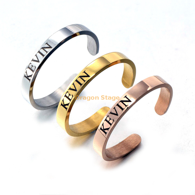 Cheap Wholesale Fashion Women Men Rose Gold Cuff Open Adjustable Custom 3d Engraved Stainless Steel Rings