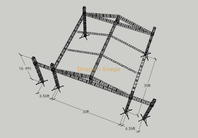 Outdoor Aluminum Portable Small Lighting Truss 30x30x16.4ft 2 Wings 6.56ft