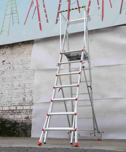 Aluminum Double Platform Ladder Engineering Household Telescopic Ladder Multifunctional Mobile Platform Ladder