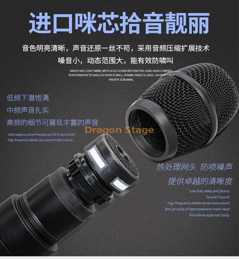 detail of Professional stage wedding performance conference KTV home microphone karaoke one drag two wireless microphone true diversity (4)