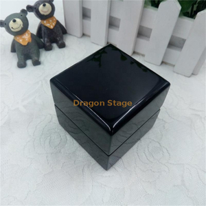Wooden Box factory customized Glossy Black Lacquer Wooden Ring Box Leather Ring Slot Box For Weddings