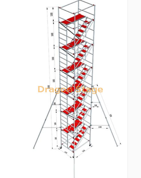 1.35x2x13.13m Aluminum Mobile Portable Scaffolding with 45 Degree Ladder 