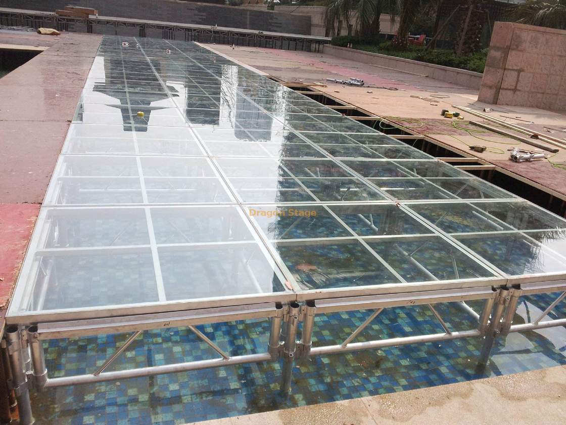 Aluminum Portable Acrylic Glass Stage for Swimming Pool Cover 15x5m Height 1.2-2m