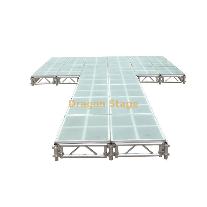 7.32x8.54m Modular T-Shape Glass Fashion Runway with Adjustable Aluminum Stage Frame