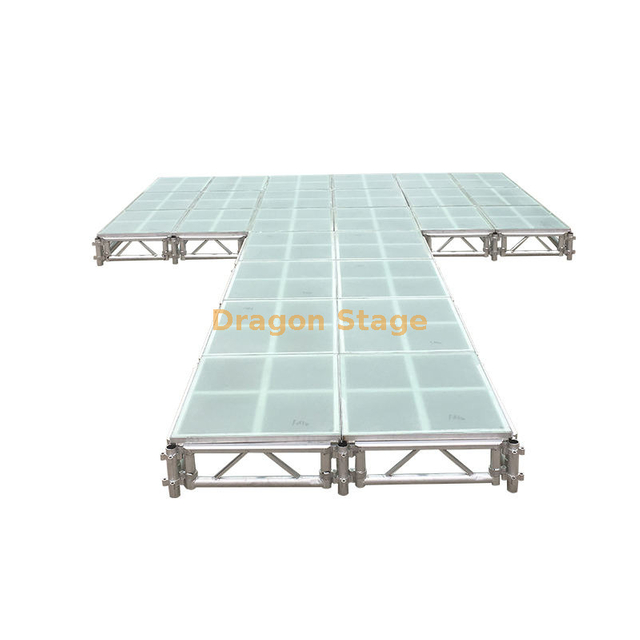 7.32x8.54m Modular T-Shape Glass Fashion Runway with Adjustable Aluminum Stage Frame