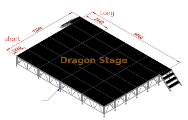 Aluminum Modular 4' X 8' Non-skid Finish Durable Performance Outdoor Movable Stage Portable Staging 9.76x7.32m （32x24ft）