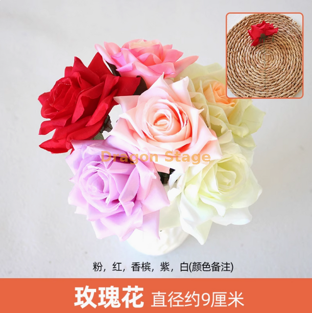 Green plants, simulated plant walls, plastic lawns, balconies, indoor backgrounds, flower walls, deep blue, roses, 5 branches, color notes