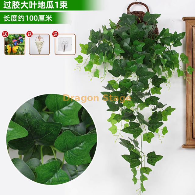 Simulated Violet Wall Hanging Orchid Large Embroidery Artificial Plastic Flower Silk Flower Fluorescent Green Large Leaf Iron Wire Climbing Tiger (Comes with Triangle Basket)