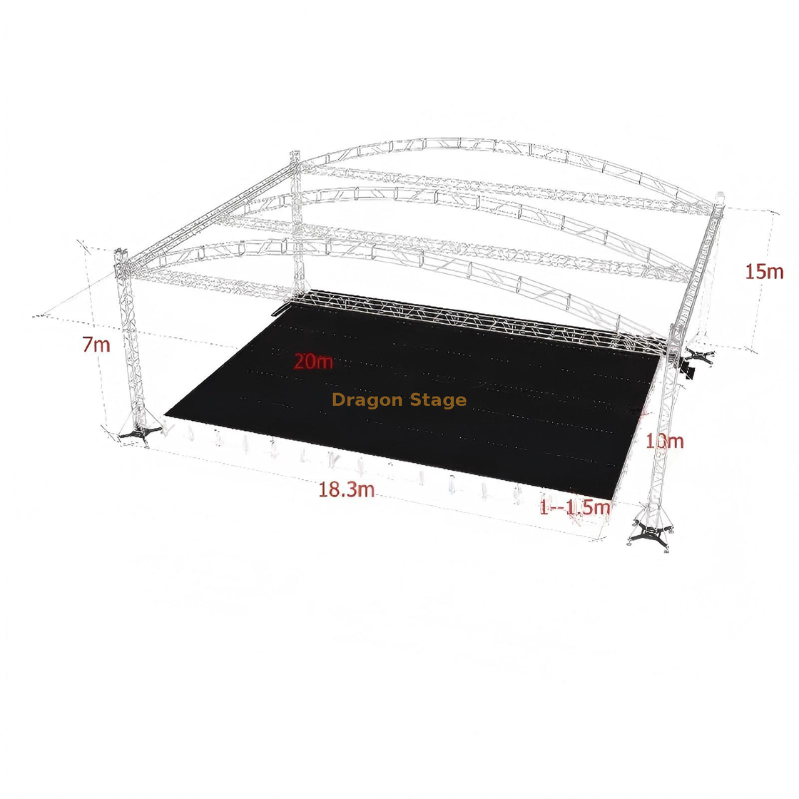 Aluminum Curved Roof Stage Truss 20x15x7m