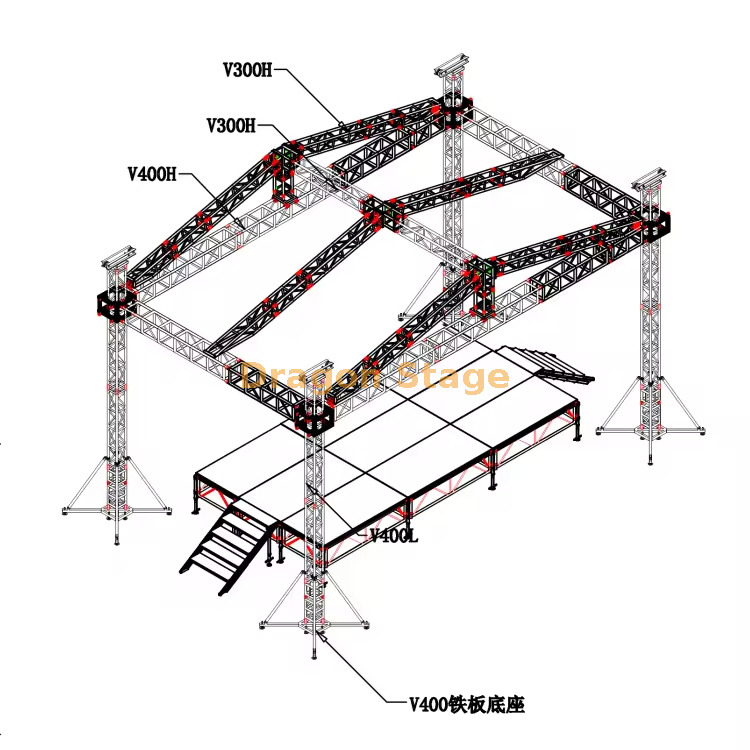 Aluminum Used Cheap Flat Rooftop Truss with Concert Outdoor Stage for Sale 16x8x7m