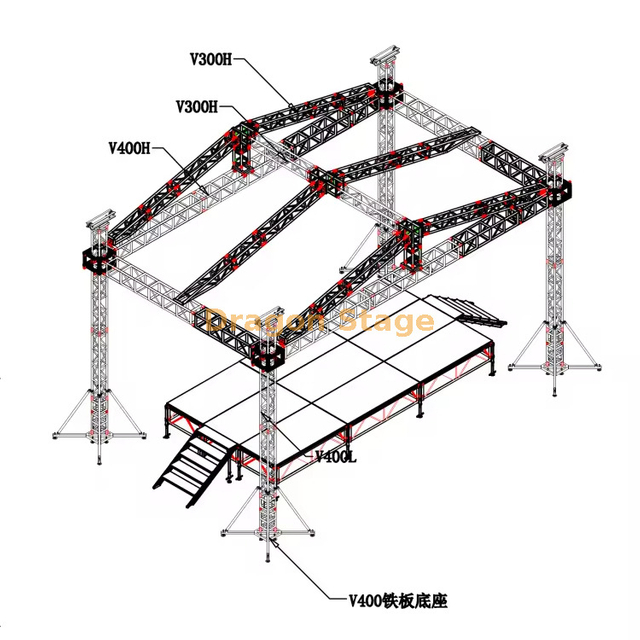 Aluminum Used Cheap Flat Rooftop Truss with Concert Outdoor Stage for Sale 16x8x7m