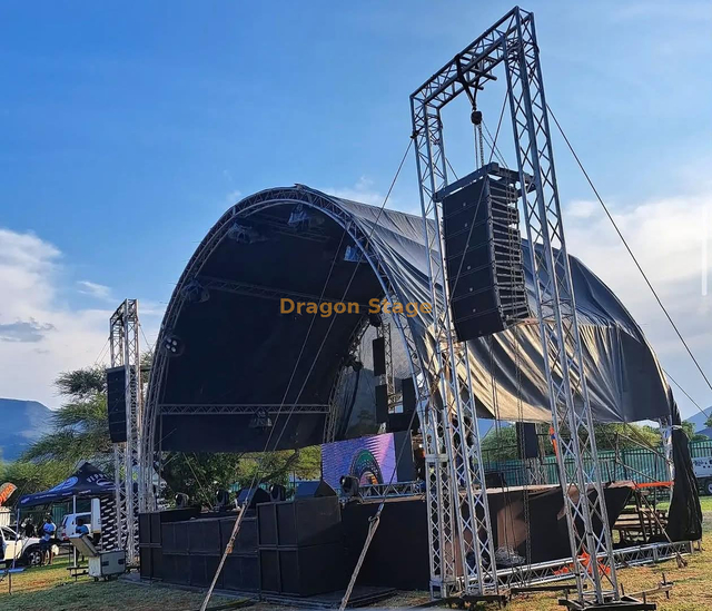 12x6x6m Aluminum Tunnel Roof Truss System with Adjustable Stage and Rear Stair