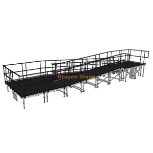 10.27x3.24m Switchback Modular Aluminum Stage Ramp with Landing and Dual Guardrails