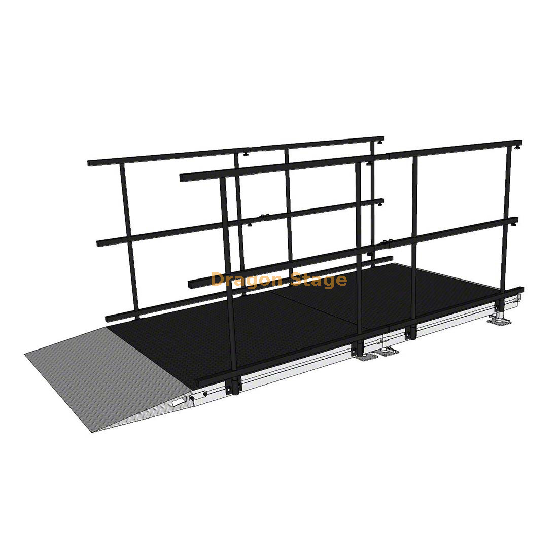3.0x1.22m Compact Aluminum Stage Transition Ramp with Dual Guardrails for Events