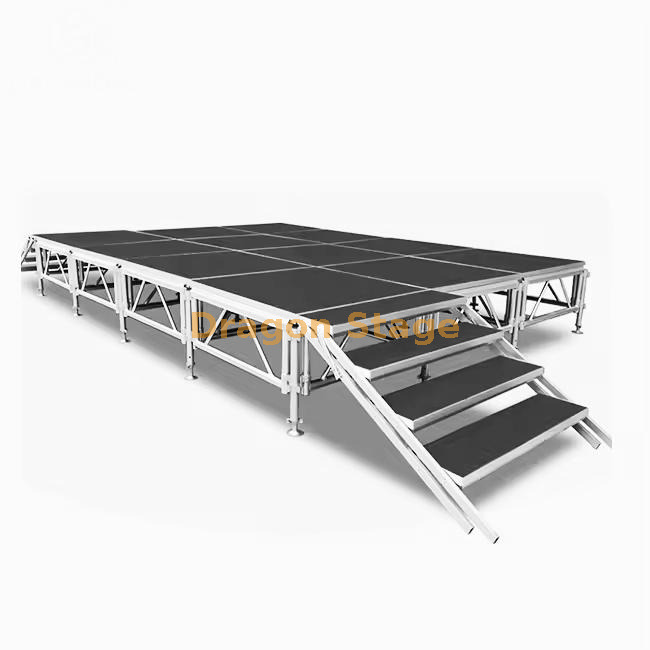 4x4ft Stage Deck Aluminum Outdoor Stage Podium with 2 Stairs 4.88x3.66m