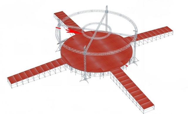 Truss wooden red circular stage
