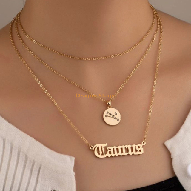 Fashion Women Astrology Jewelry Stainless Steel Horoscope 18k Gold Plated 12 Zodiac Constellations Pendant Necklace
