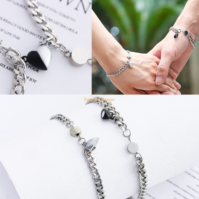 wholesale jewelry custom stainless steel magnetic chain couple magnet bracelet