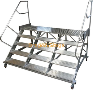Factory Wide Step Aluminum Extrusion Movable Catwalk Working Platform Ladder with Safety Rail