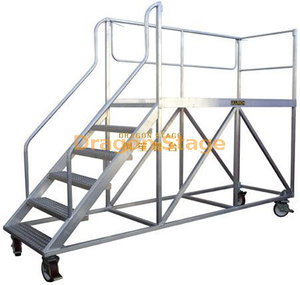 Warehouse Aluminum Step Ladder Trolley with Safety Rail