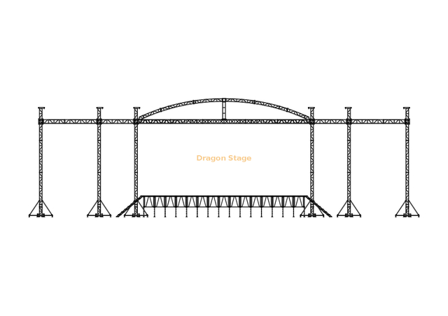 Aluminum Curved Roof Trusses Stage for Sale 12x12x8m with 4 Wings