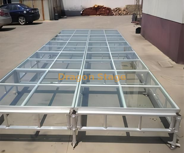 Transparent Acrylic Wedding Swimming Glass Stage Platform / Mobile Portable Event Glass Acrylic Stage 9.76x6.1m Height 0.8-1.2m