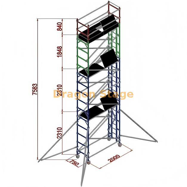 0.75x2x7.53M Aluminum Custom Bracket Single Scaffold Tower