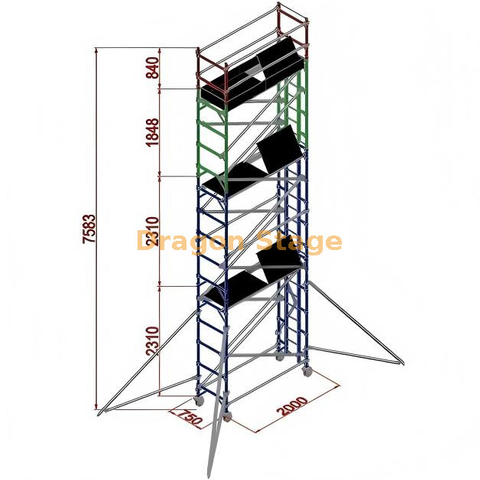 0.75x2x7.53M Aluminum Custom Bracket Single Scaffold Tower