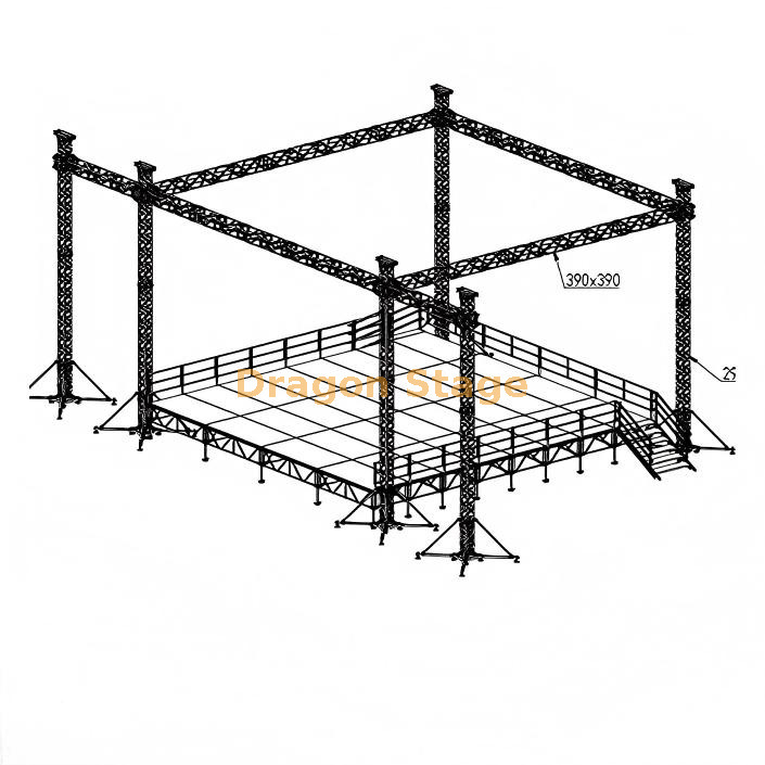 7x7x7m Aluminum Event Stage Truss System with 2m Line Array Speaker Wings